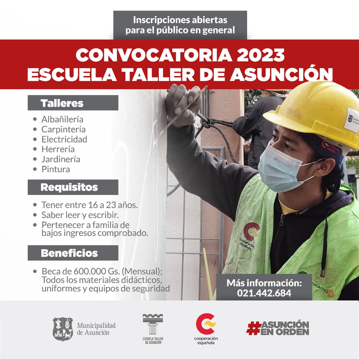AsuncionMuni's tweet photo. ¡Convocatoria 2023 abierta! 🥳
Vení y aprendé oficios de rápida salida laboral en la @EscuelaTallerA. No pierdas esta oportunidad de capacitarte. Te dejamos los requisitos a tener en cuenta 👇🏻 https://t.co/ZCNXAD4YvE