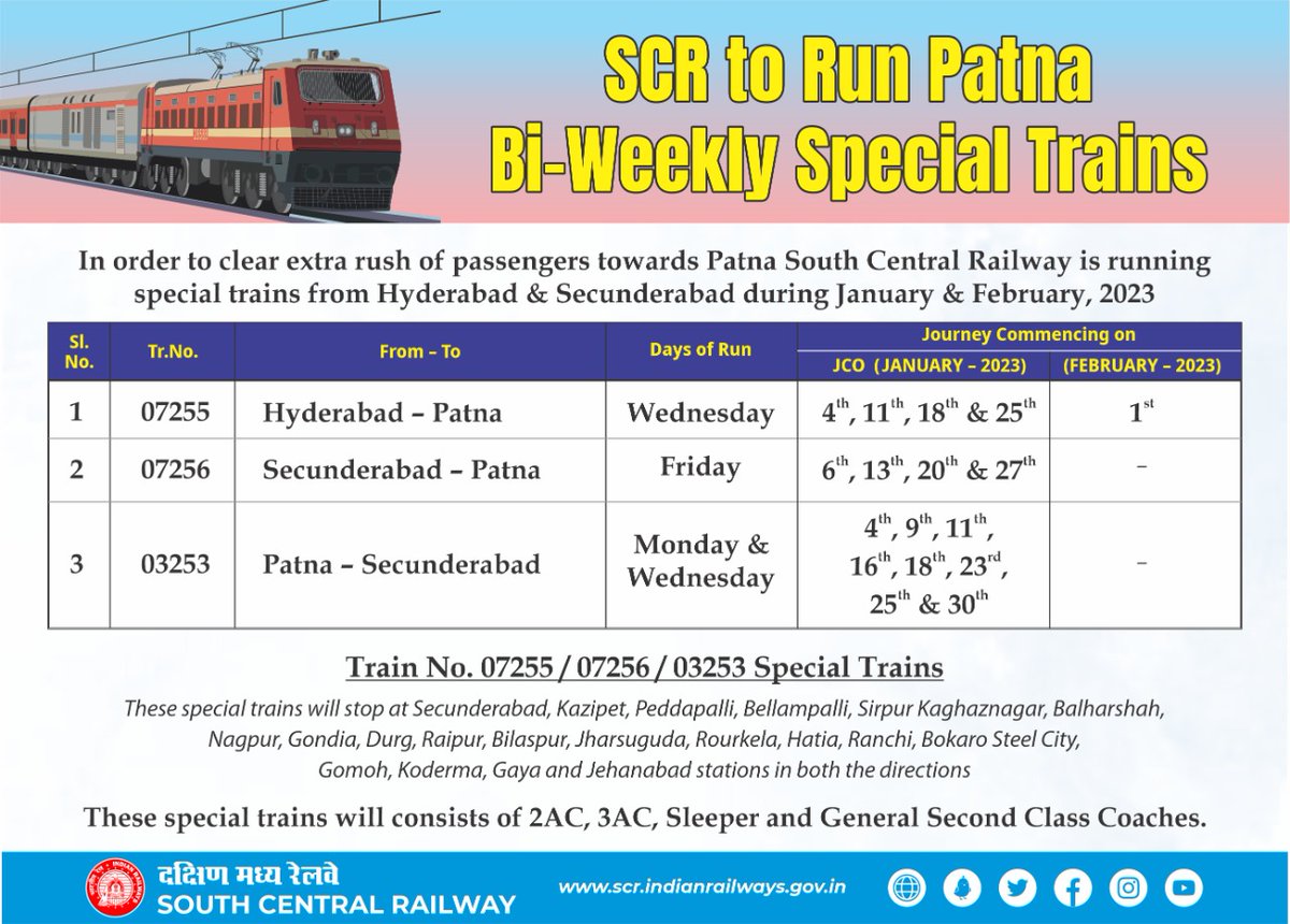 SCRailwayIndia's tweet photo. #SpecialTrains to #Patna https://t.co/2Io1aVIyzs