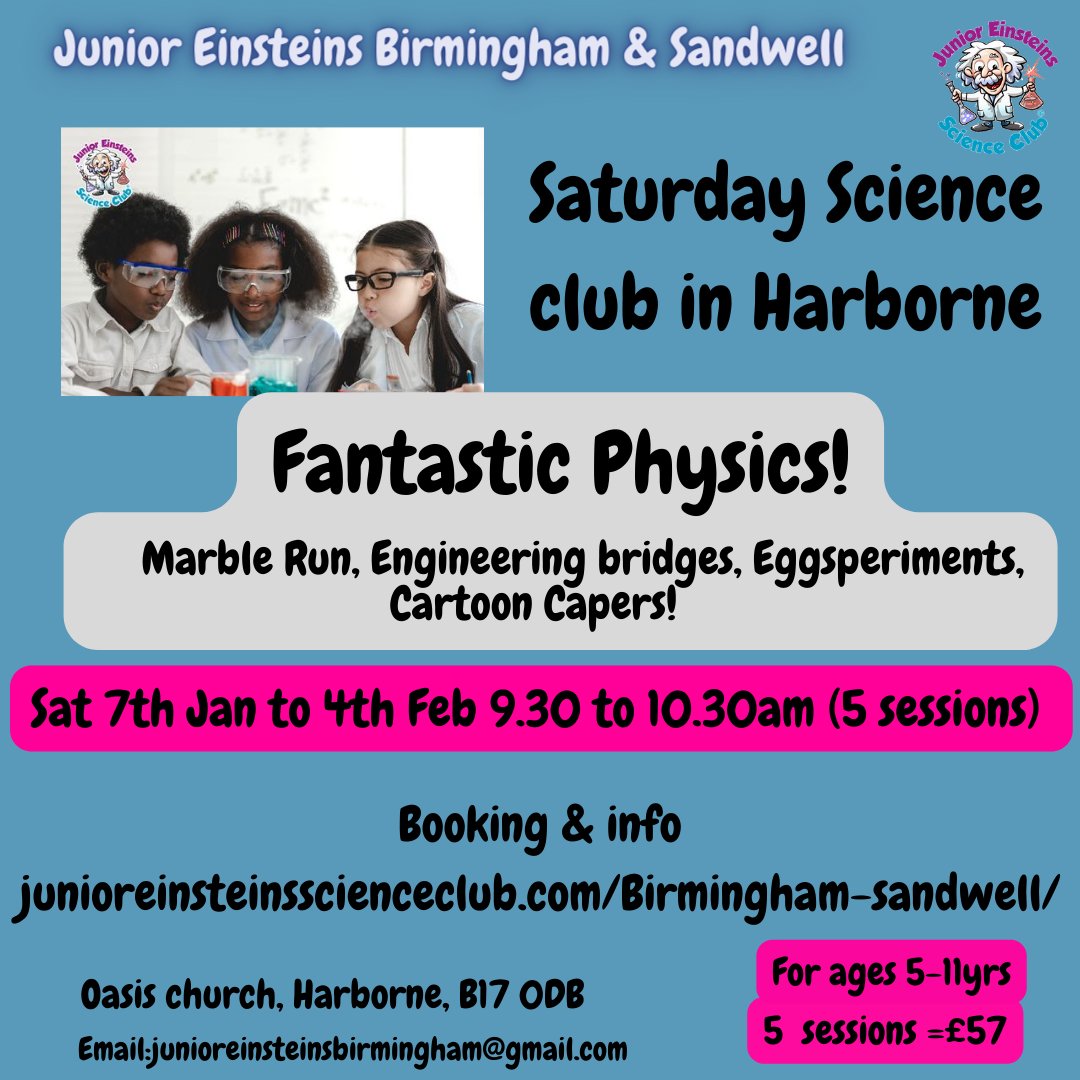 JEinsteinsBham's tweet image. Excited for Fantastic Physics! Hands on Science club for ages 5-11 years in Harborne Bham. #edchatuk #harborne #brumkids #sciencekids #kingsheath #bournville #brumradio #brummiemummies #sandwell #bearwood #primaryteacher #stemforkids