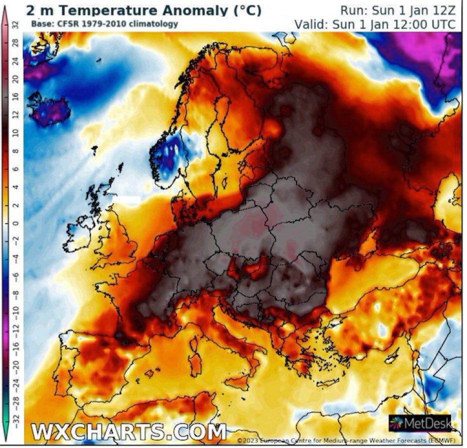 Polonia, Repubblica Ceca e Germania vicine ai 20°C, un preoccupante record per Bilbao che ha sfiorato i 25°C. Clima insolito anche in Austria con 13°C a 1000m di altitudine. 
Temperature che non sarebbero nella norma neanche ad aprile. 

Non è caldo, è emergenza climatica.