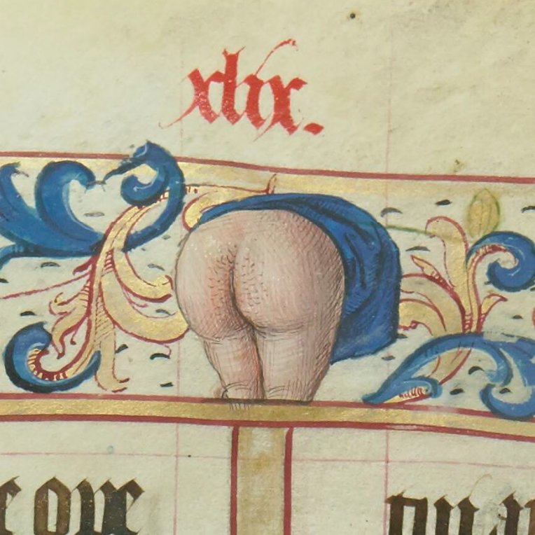 SlCathy's tweet photo. #CheekyMonday Rude pictures in religious manuscripts are commonplace outrages to the curious reader.

This one presented itself for inspection just now, top of the page.  Why yes, it's a French hairy bottom!

Bibliothèque nationale de France, Département des Manuscrits, Latin 873 https://t.co/EFSgxBTcso