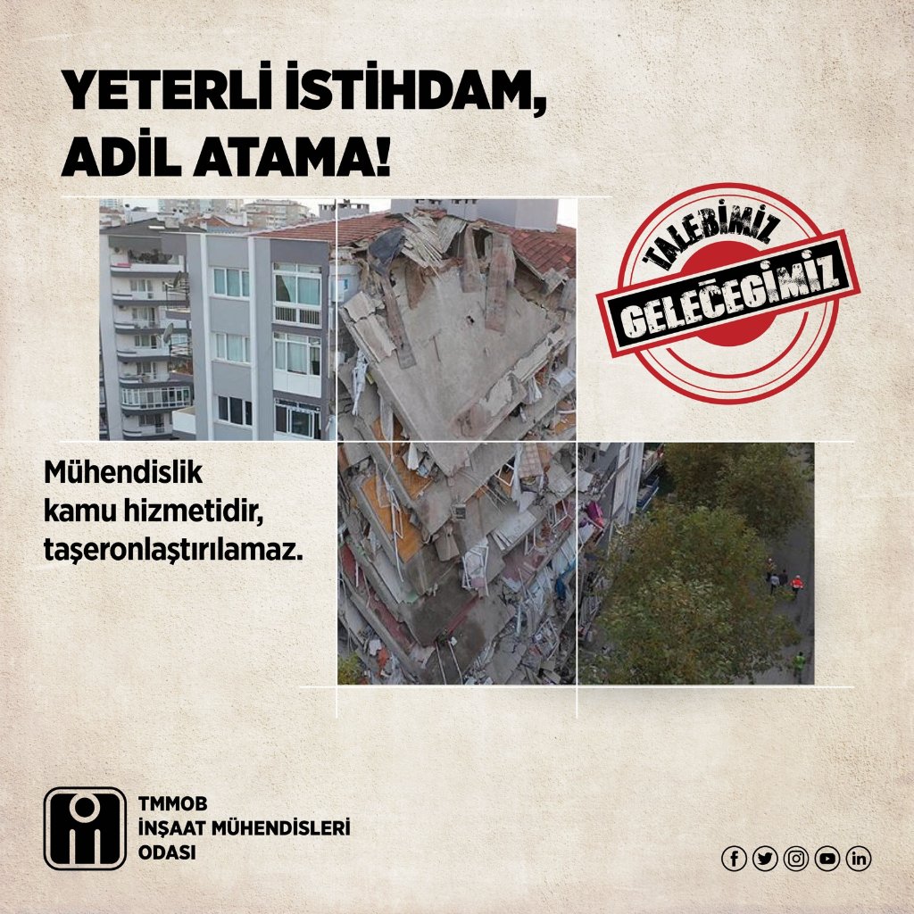 ❗Mühendislik kamu hizmetidir, taşeronlaştırılamaz.
📣 Yeterli İstihdam Adil Atama! #MühendisinTalebi