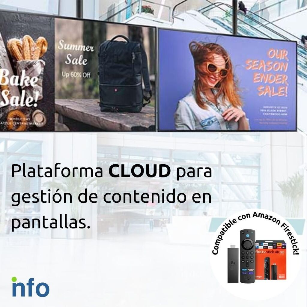 cefTechnology's tweet photo. INFO es la plataforma #CLOUD para gestión de contenido multimedia a desplegar en sus pantallas de video, comúnmente conocida en la industria como #Señalización Digital . Ahora compatible con Amazon FireStick para facilitar la factibilidad económica de su proyecto de informac… https://t.co/M9VHaodenl
