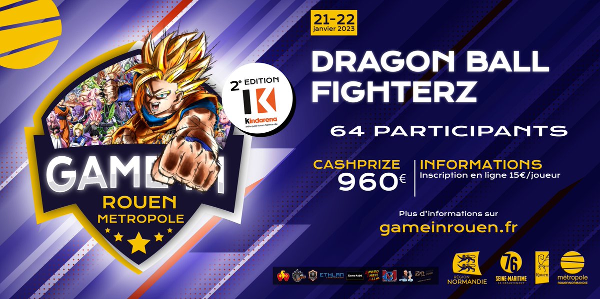 La bagarre sur #DBFZ démarre dans moins de 3 semaines à Rouen ! 

🗓️ Samedi 21 janvier
🥊 64 slots
🏆 Jusqu'à 960€ de CP
📝Inscription : bit.ly/3Vq0OP5

Avec au Cast la team #NSxC : <a href="/FlashNo47/">FlashNo47</a> &amp; <a href="/WhiteBl4ck/">NSxC|WhiteBl4ck</a> 📺
...ainsi que <a href="/FredZolf/">Sparadrap</a> pour l'animation sur scène ✨