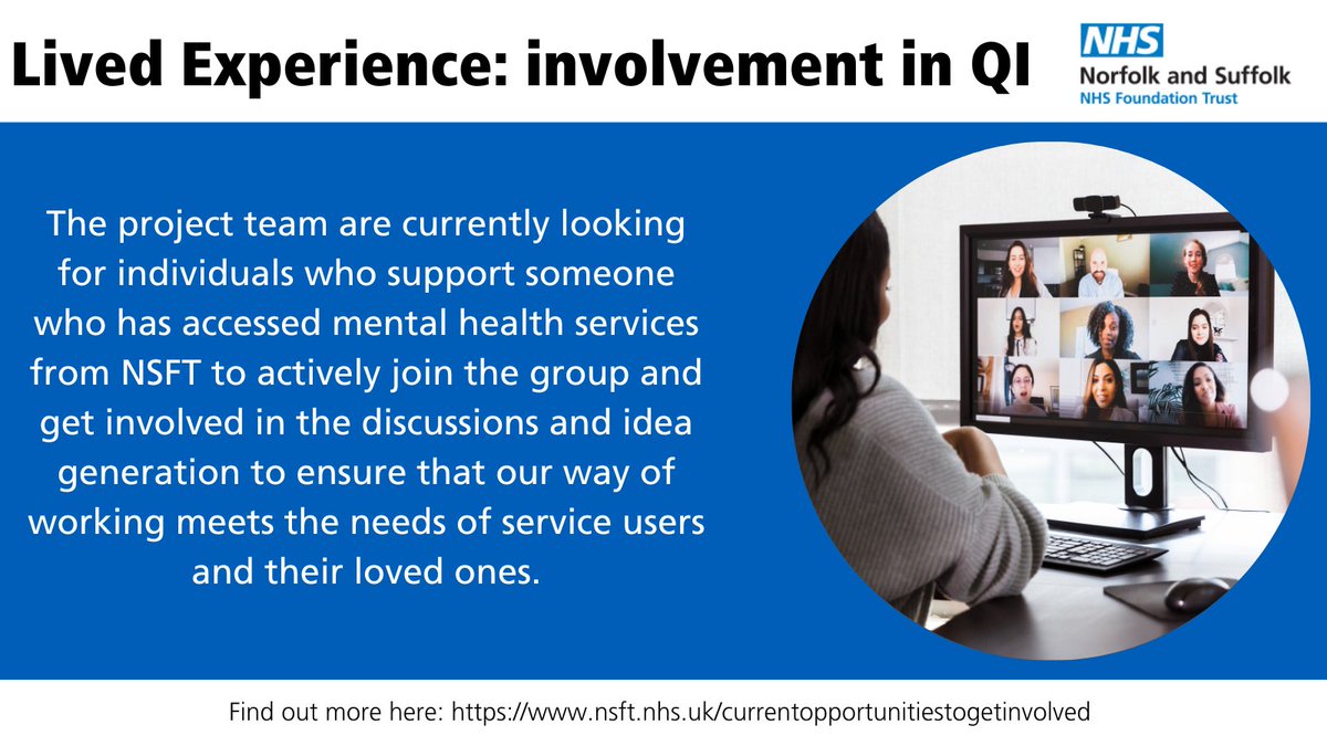 We have a project with the specific aim of increasing the involvement and engagement of service users and those who support them within the Trust’s improvement projects going forward.

Find out how you can get involved here orlo.uk/2Bah0