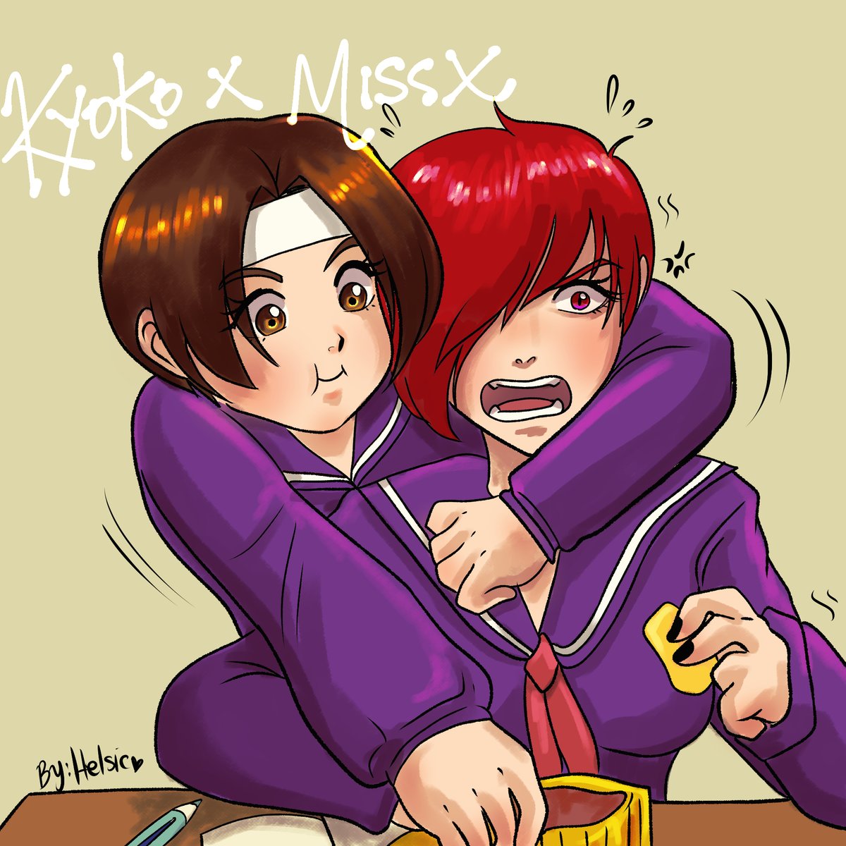 helsic's tweet photo. I know is just a dream but I like this School rivalry AU 😂
I'm so thankful for SNK Heroines for this~

#MissX #Kyoko #SNKH #KOF https://t.co/RSlU6GDhKf