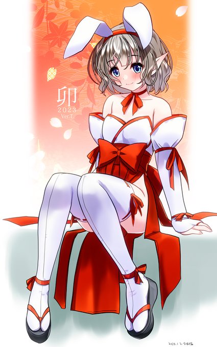 卯年にともなうバニー要素と、巫女要素とエルフJCを一度に実現するソリューション…それがドスケベ和装なのですわ(描き初めです)#オリジナル 