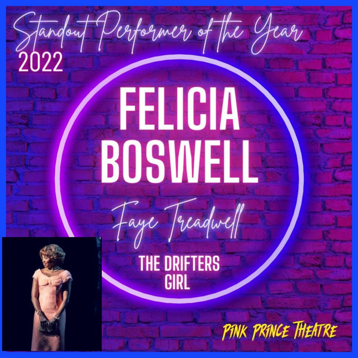 Thanks SO much! Honored! #Gratitude 💯🌟🤩🇬🇧🔥💓

#StandoutPerformerOfTheYear #2022 #FeliciaBoswell #TheDriftersGirl #FayeTreadwell #GarrickTheatre