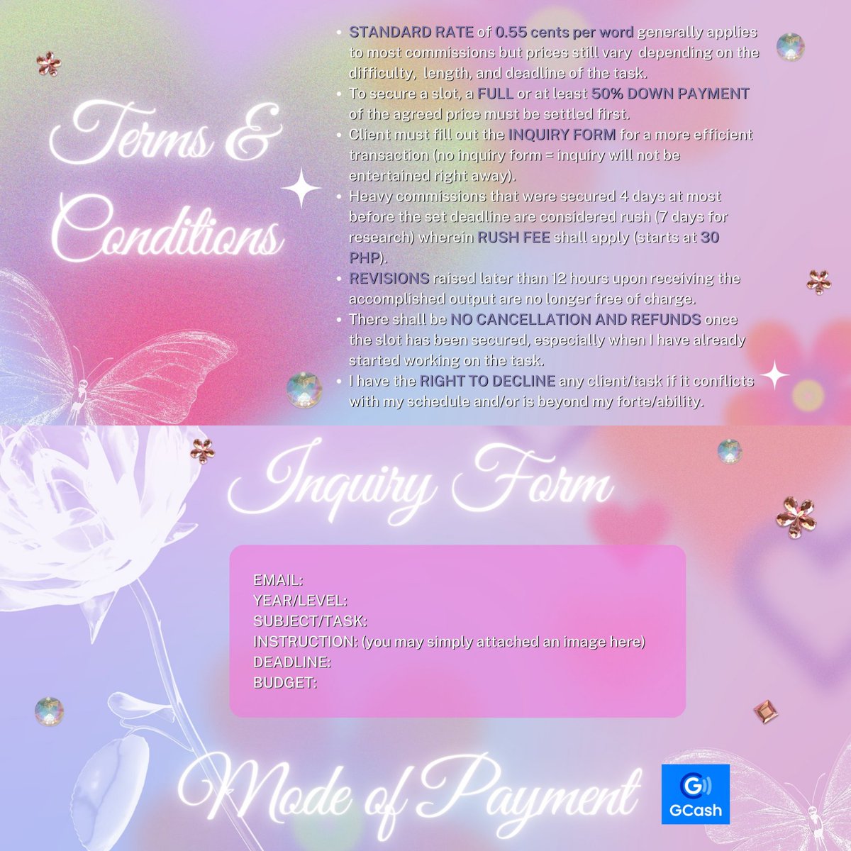 welcome! you have safely arrived at aeriewrites 💫

hello, lovelies! need assistance with your academic workloads? news flash: i got your back! i'm offering academic commissions for a considerable price! wanna know more about my services? just be guided by the details below! 🪄