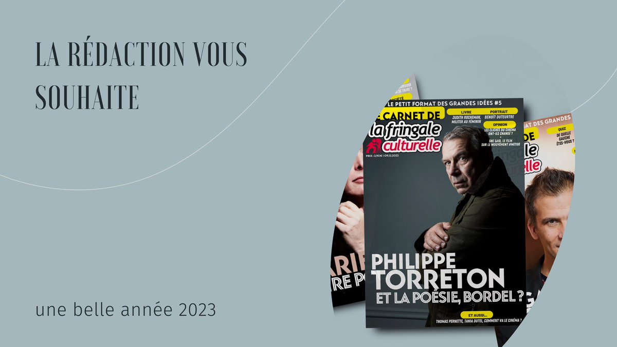 Le Carnet de La Fringale Culturelle (@lecarnet2lfc) on Twitter photo #MeilleursVœux2023
La rédaction <a href="/LeCarnet2LFC/">Le Carnet de La Fringale Culturelle</a> vous souhaite une belle année 2023 ! #MeilleursVœux2023
La rédaction <a href="/LeCarnet2LFC/">Le Carnet de La Fringale Culturelle</a> vous souhaite une belle année 2023 !