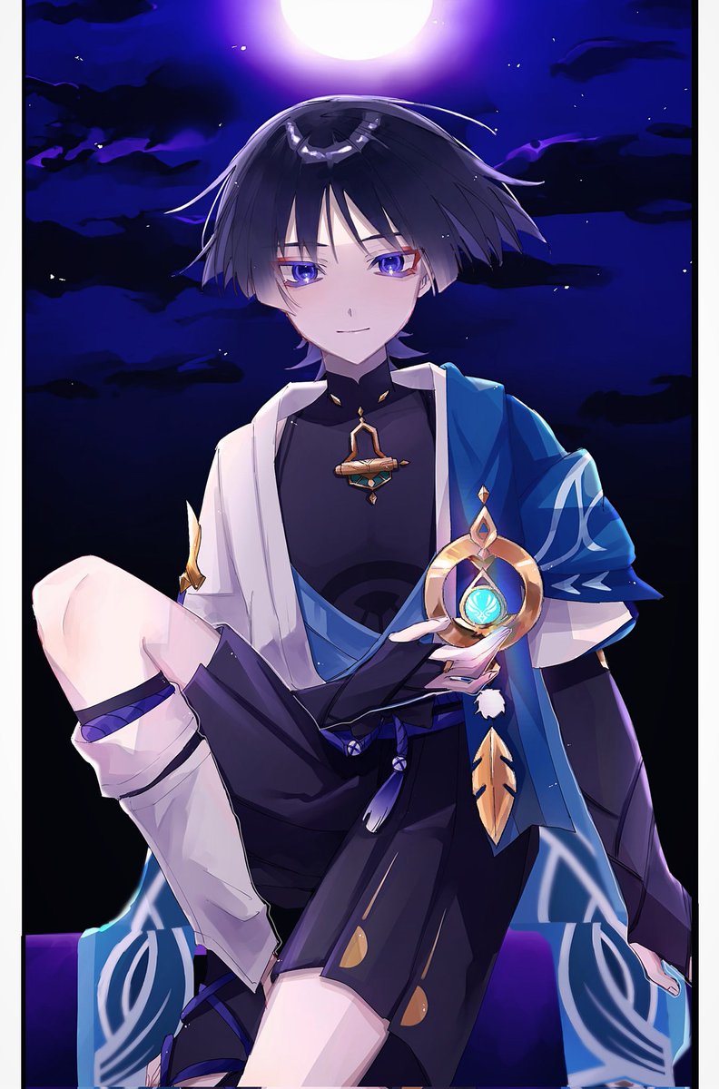 scaramouche (genshin impact) 1boy solo male focus sky night moon vision (genshin impact)  illustration images