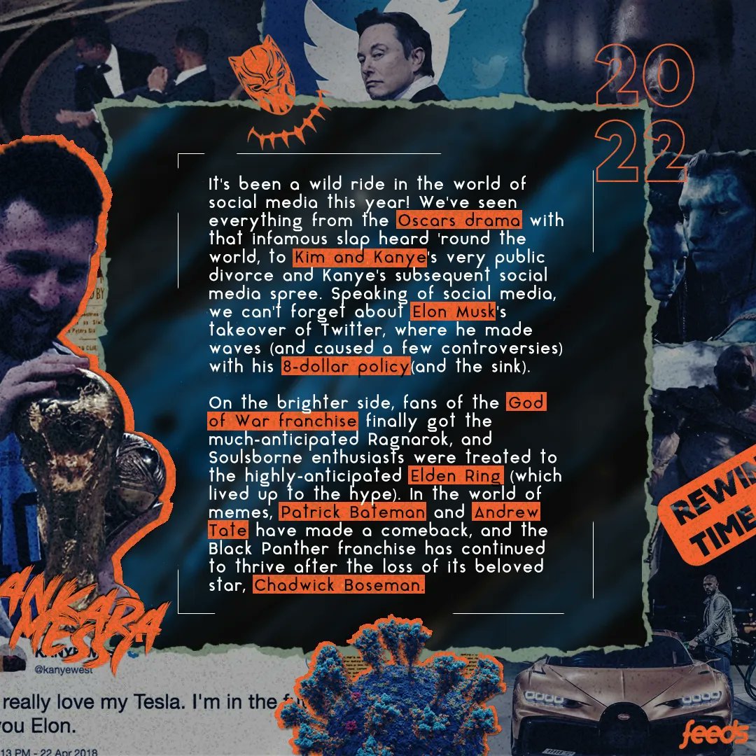 feedsnitt's tweet photo. Hey y'all, if you're curious about the wild ride that 2022 was, we've got you covered in our article on the year's recap. From the ongoing pandemic to the social media trends, give it a read and get up to speed! 
A piece by Selvanayagam and Kavimalar, Design by Nishith https://t.co/UQILZsH2eN