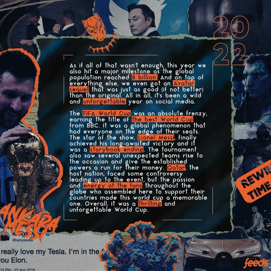 feedsnitt's tweet photo. Hey y'all, if you're curious about the wild ride that 2022 was, we've got you covered in our article on the year's recap. From the ongoing pandemic to the social media trends, give it a read and get up to speed! 
A piece by Selvanayagam and Kavimalar, Design by Nishith https://t.co/UQILZsH2eN