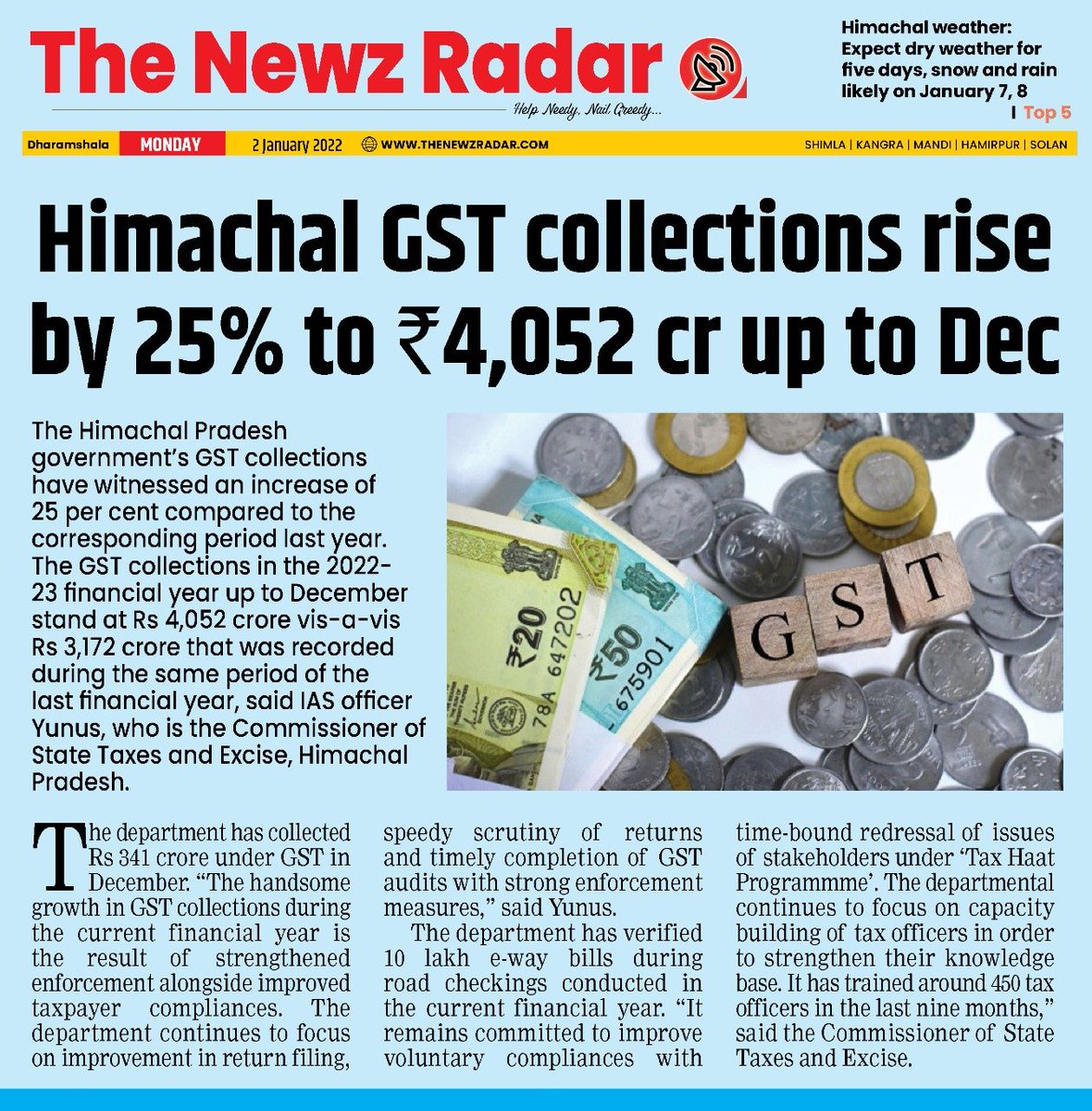 TheNewsRadar1's tweet photo. The #Himachal Pradesh government’s GST collections have witnessed an increase of 25 per cent #compared to the #corresponding period last year.
#himachalpradesh #HimachalNews #GST
Full story ✍️
https://t.co/iYcaLiaftt https://t.co/ivAPF0GJMp