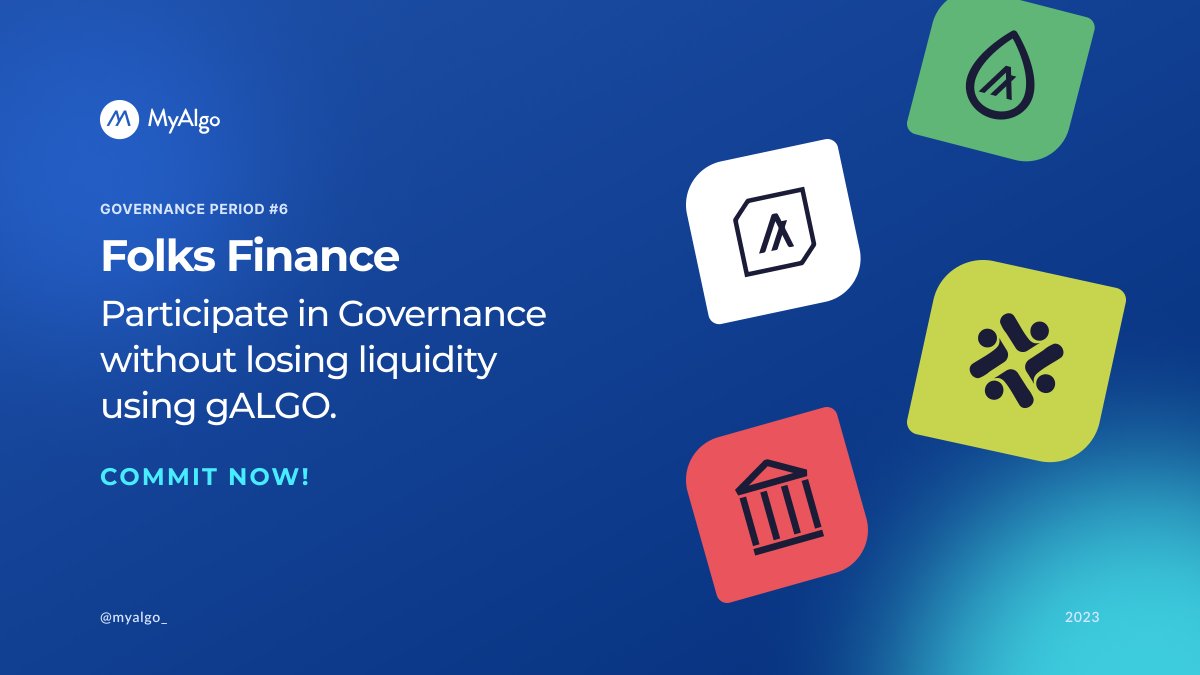 MyAlgo (@myalgo_) on Twitter photo New year, new #Governance period! Period 6 is now open for commitments. Participate using @folksfinance gALGO so you don’t lose liquidity during the period.
wallet.myalgo.com/gov
#defi <a href="/Algorand/">Algorand Technologies</a> #crypto New year, new #Governance period! Period 6 is now open for commitments. Participate using @folksfinance gALGO so you don’t lose liquidity during the period.
wallet.myalgo.com/gov
#defi <a href="/Algorand/">Algorand Technologies</a> #crypto