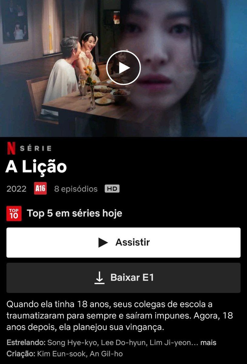 📰 | FAZENDO HISTÓRIA!

O drama #TheGlory, com #SongHyeKyo, #LeeDoHyun, #ParkSungHoon e #LimJiYeon, chegou em primeiro lugar da Netflix em 10 países, no Brasil está 5° lugar.

A segunda parte do drama estreia em março.