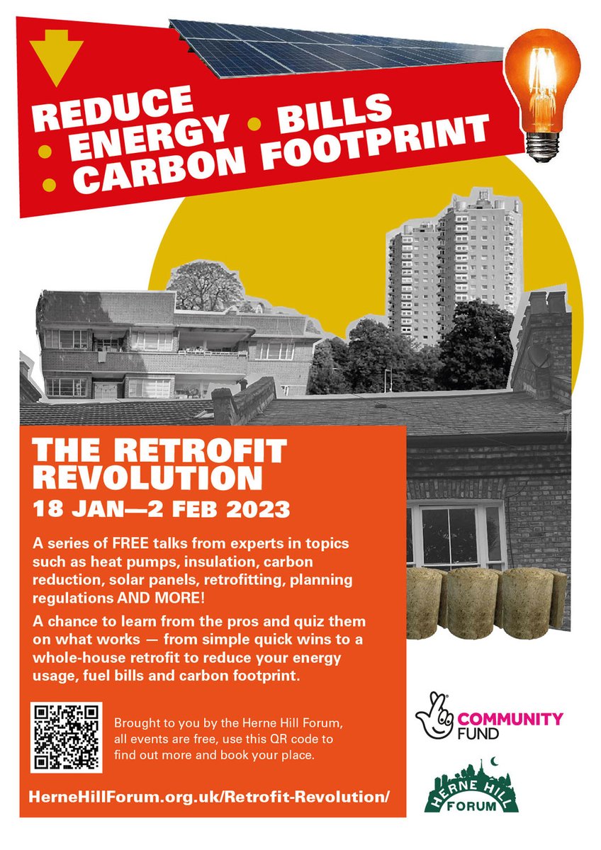 hernehillforum's tweet photo. Ever wondered what retrofitting your home means in practice? Book a place for our FREE talk by a retrofit co-ordinator from @EcofurbHomes on Mon 23rd Jan at the @CarnegieLib, followed by Q&A https://t.co/y51NcCuZ6c #HerneHill #retrofit #carbonreduction #reduceenergyuse https://t.co/jmMZYBEJvR
