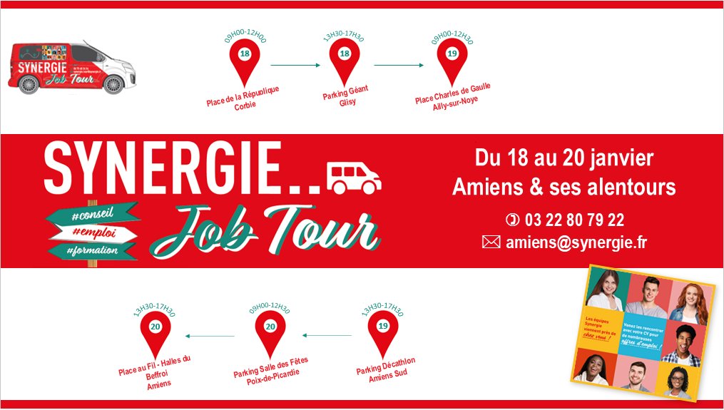 🗓️Synergie, partenaire de @pole_emploi  parcours la Somme pour effectuer une campagne de recrutement itinérante et sera présent à Amiens , Ailly-sur-Noye, Corbie et Poix-de-Picardie pour rencontrer les demandeurs d'emploi et les informer sur les opportunités d'emploi 
<a href="/Prefet80/">Préfet de la Somme</a>