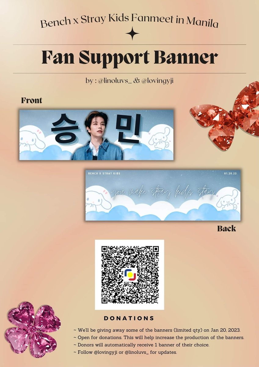 lovingyji's tweet photo. hi ! me and my friend @linoluvs_ are planning to give away fansupport banners on straykids bench fanmeet (limited) also available in soft copy, sample below, so you can print your own in hq!

- strictly for personal use only
- like and rt and show proof for a random banner 💗

+ https://t.co/IJKBEChUAG