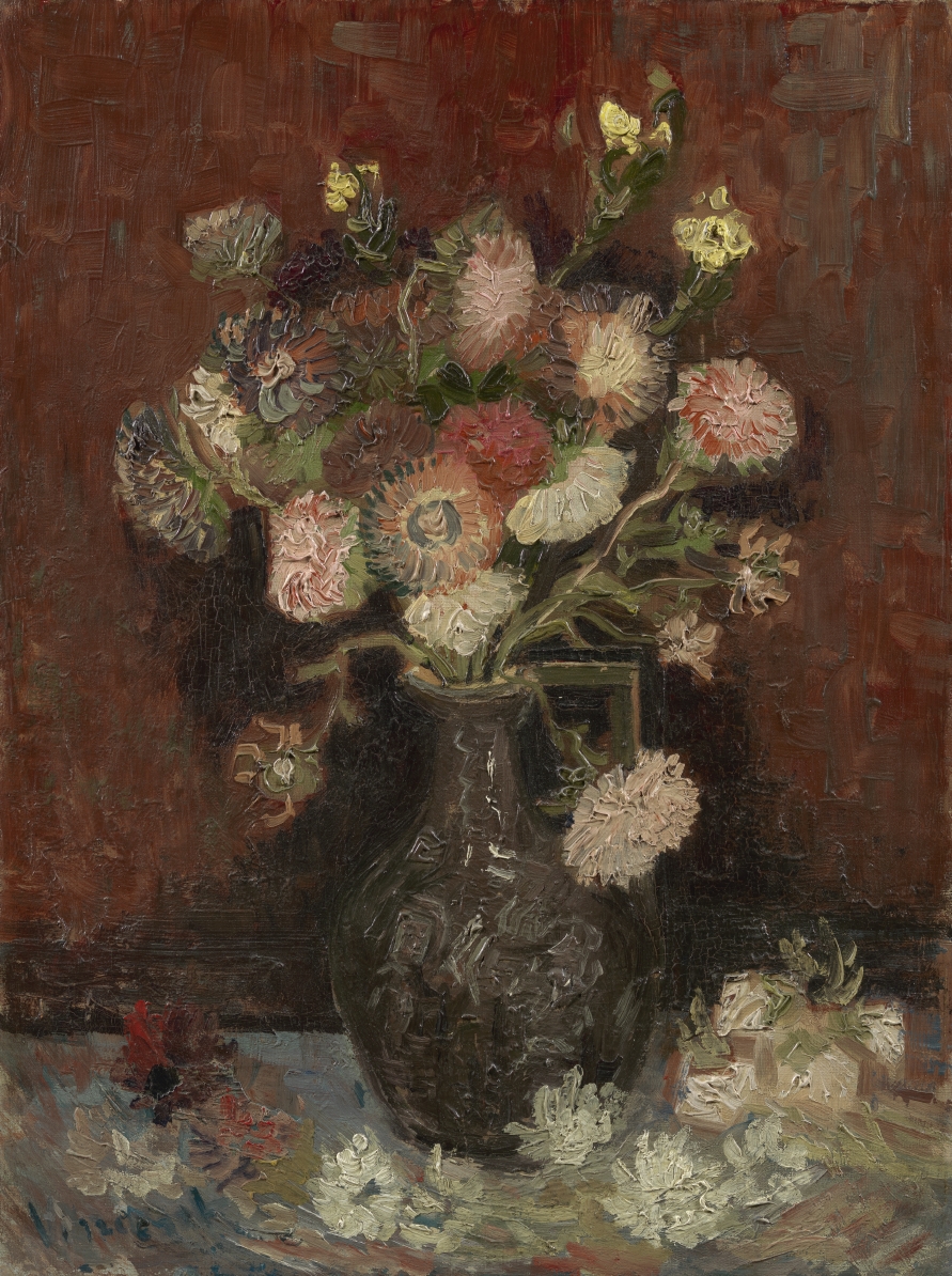 vangoghmuseum's tweet photo. Van Gogh painted this flower still life (1) after discovering the work of the Southern French artist Adolphe Monticelli in Paris (2). Vincent was impressed by his emphatic brushwork and his habit of using generous amounts of paint. 💐 https://t.co/8SRRHOT6Y3