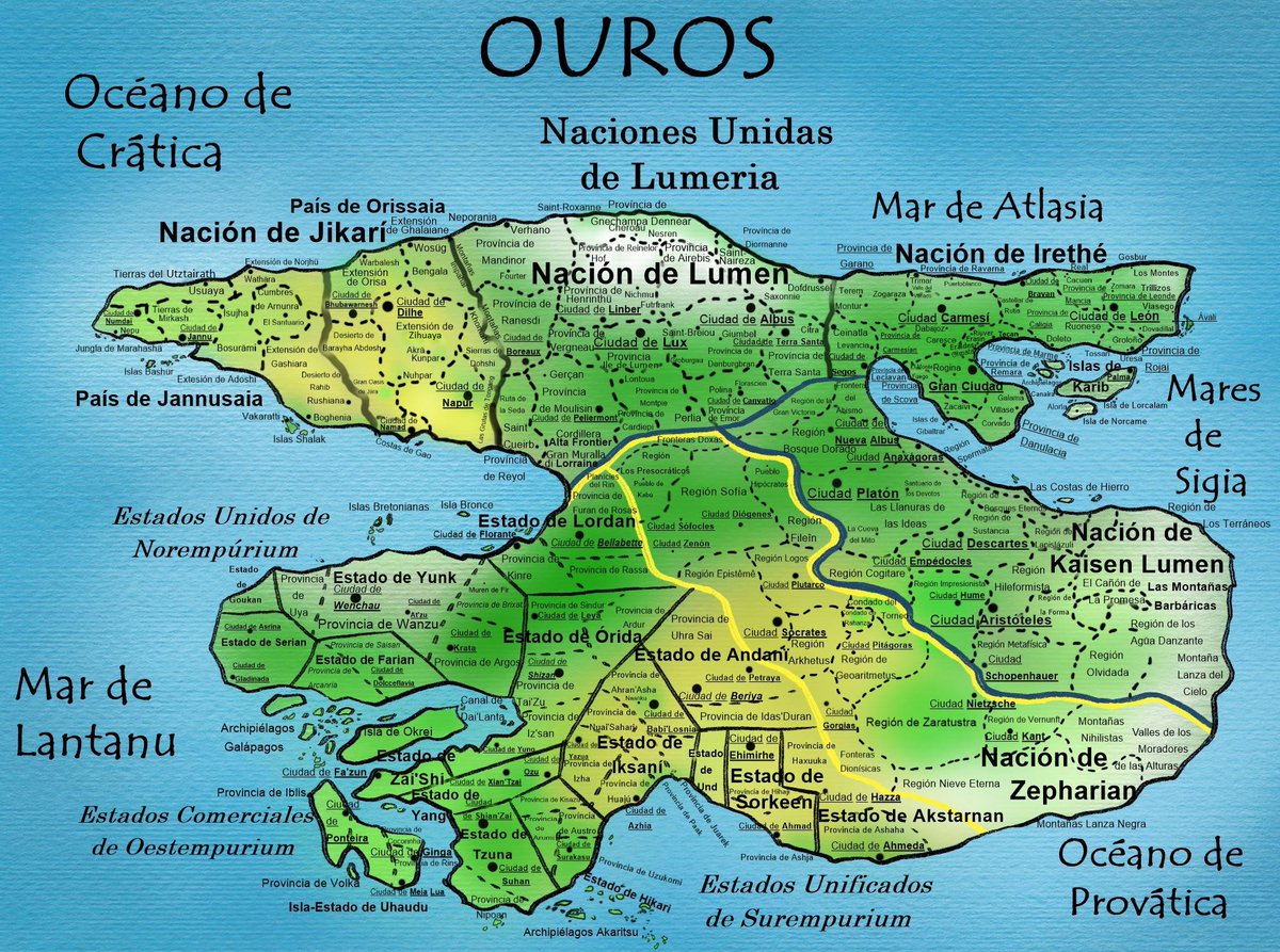 CratorianRP's tweet photo. Aquí tenéis el mapa de Ouros, el continente en el que sucede gran parte del rol.

Voy a ir comentando algunas curiosidades sobre Ouros y su gente por aquí ⬇️ https://t.co/gXVqeZwEWG