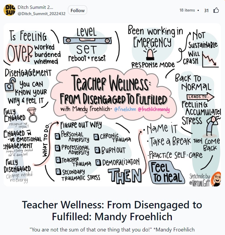 JakeJrboll's tweet image. Must Watch! Ditch Summit&apos;s Teacher Wellness video with Mandy Froelich is a good reminder to recharge the batteries :). ditchsummit.com/mandy-froelich/ #DitchSummit #DitchContest