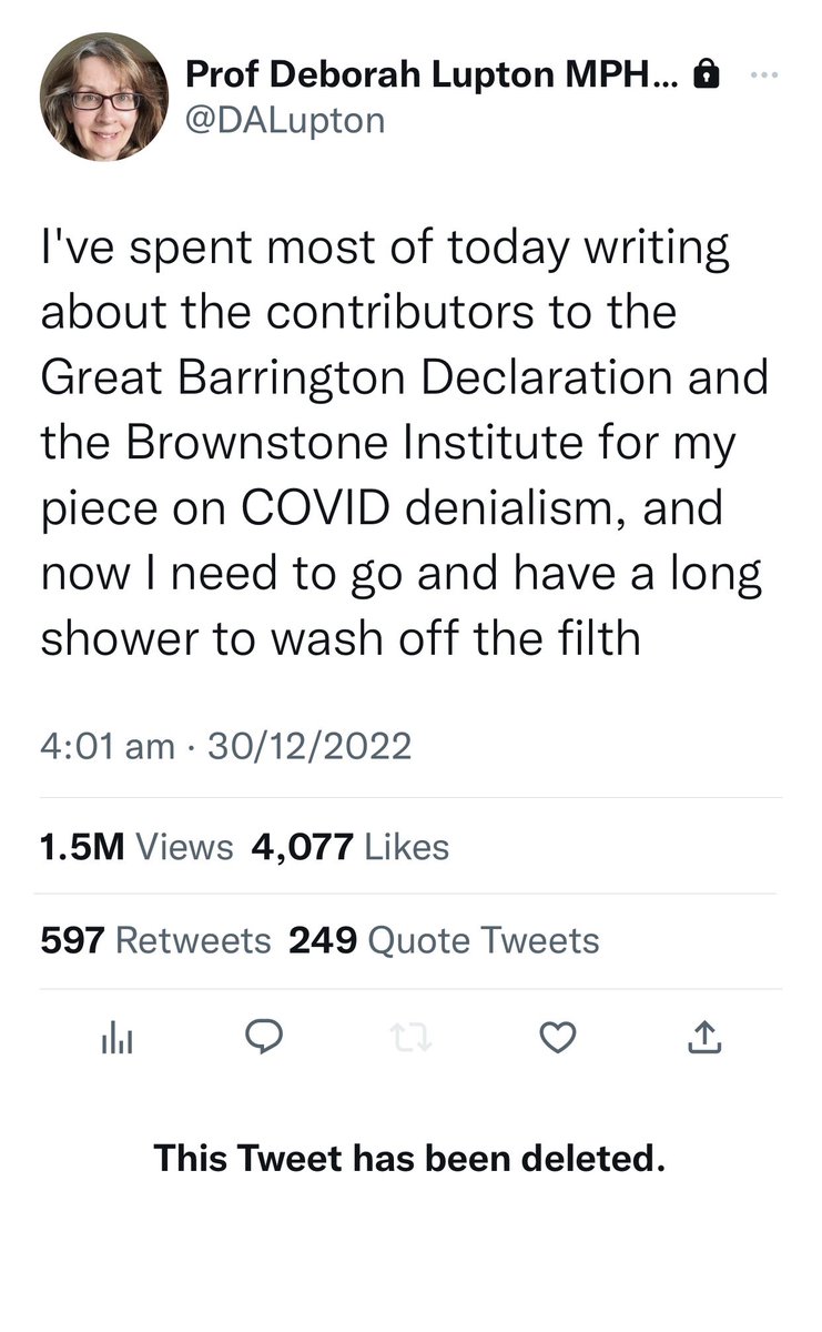 Tim_Hayward_'s tweet photo. Great Barrington Declaration scientists - @MartinKulldorff, @DrJBhattacharya, @SunetraGupta - stand always ready to debate and defend their proposals in public. Detractors merely smear them, avoiding any engagement on the actual issues at stake. This one now hides her tweets. https://t.co/RW6JuRCyvo