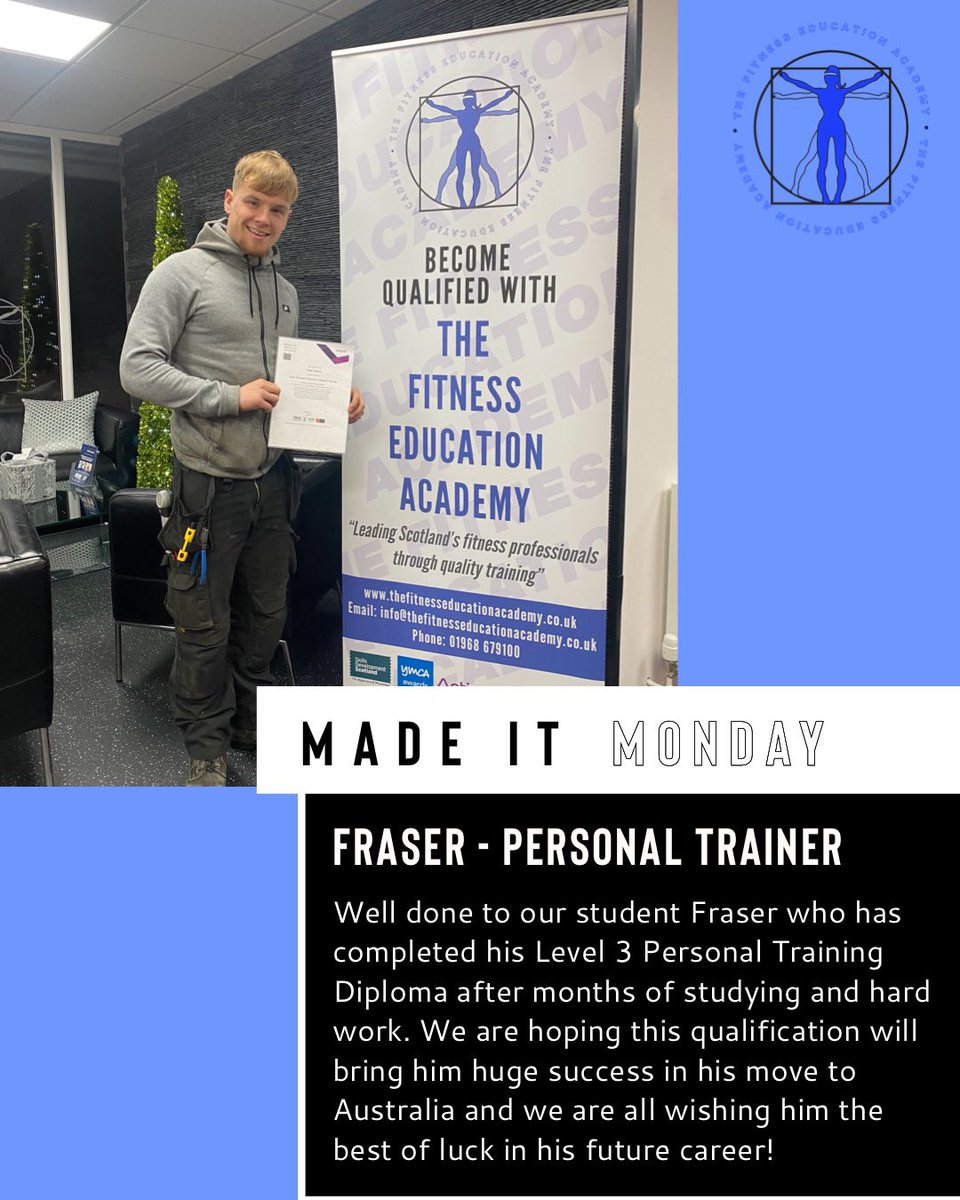 FEAScotland's tweet photo. MADE IT MONDAY ⁣

Well done Fraser! 

@ActiveIQ
 #learnersuccess #success #gyminstructor #gymmotivation #fitnessmotivation #fitnessjourney #fitnesseducation #education #scotland #activeiq #fitnesscourses #fitnesscoursesscotland #ﬁtness #studentlife #students #graduate https://t.co/6FA2H2jAuO