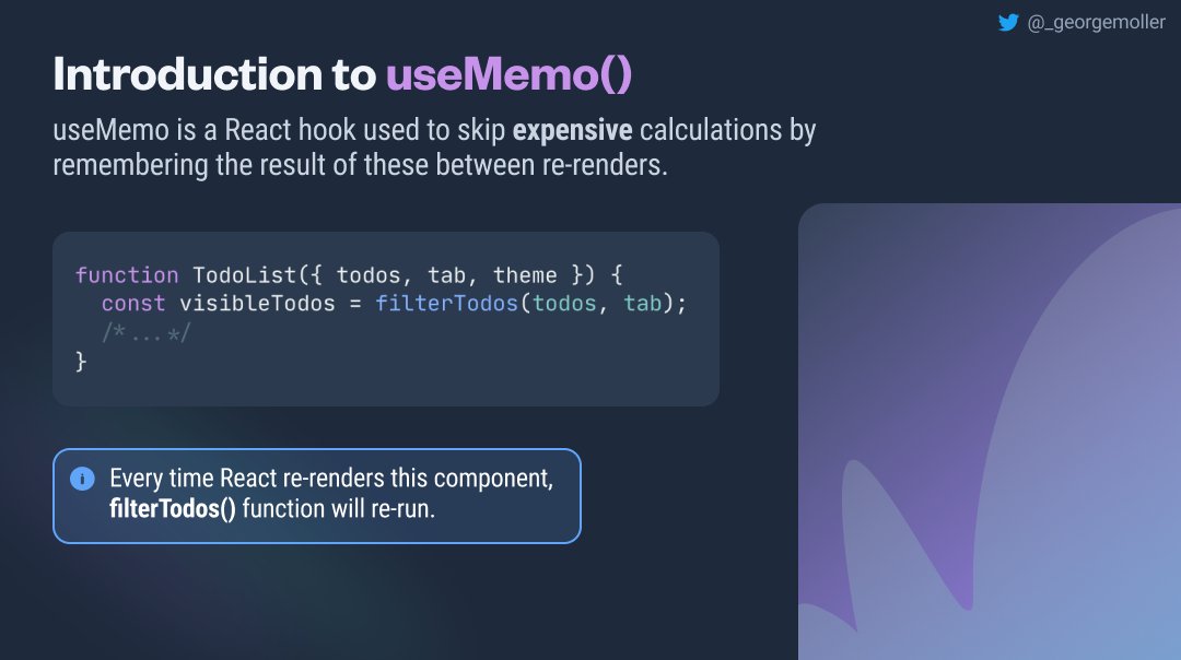 _georgemoller's tweet image. Learn React's useMemo() hook in 4 tweets ↓
1/4