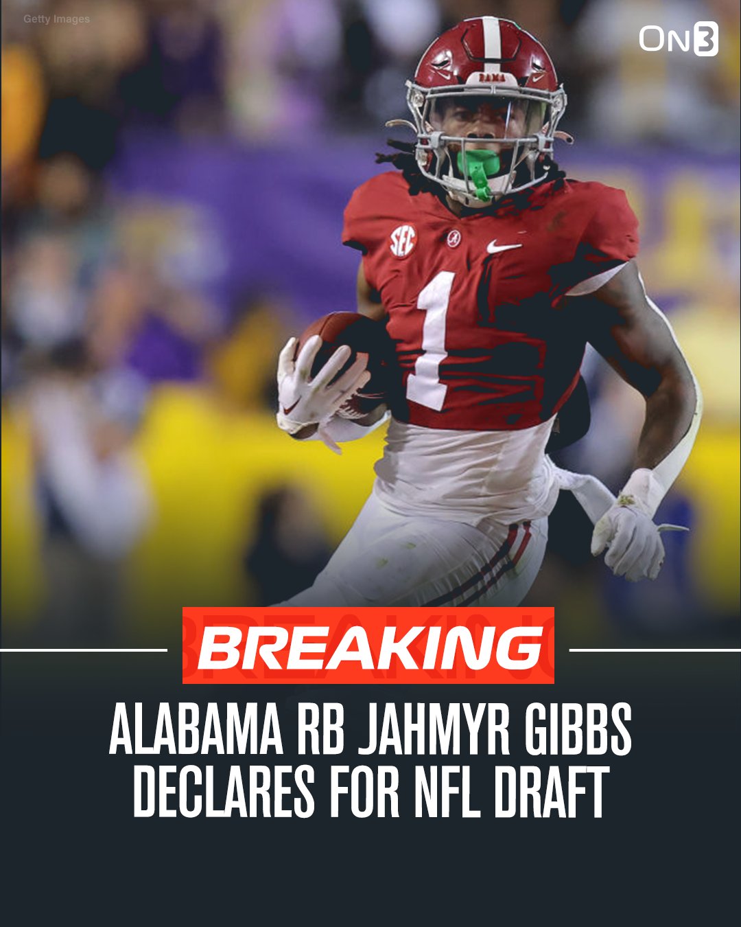 On3 on Twitter: "🚨BREAKING🚨Alabama RB Jahmyr Gibbs has officially ...