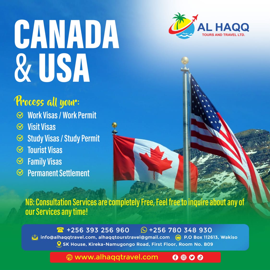 Alhaqqtours's tweet photo. Are you planning to travel to Canada or USA this 2023? . We are your one trusted travel partner to help you through your Visa process. https://t.co/e7Oyf3BZ8F