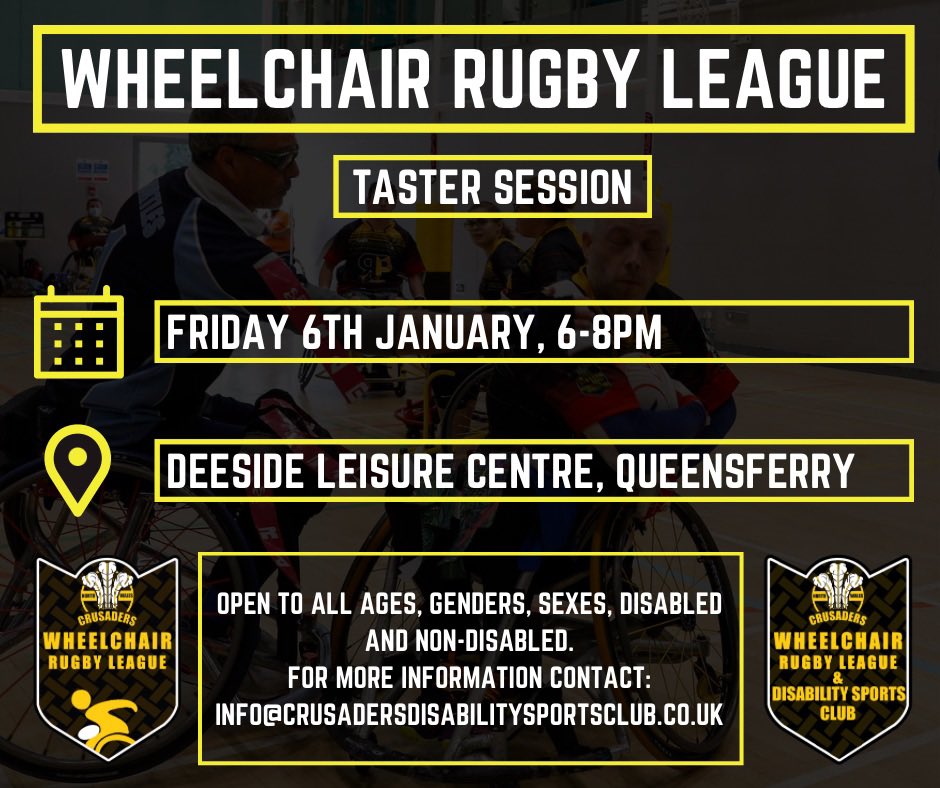 Bitten by the @RLWC2021 bug? 

#NWCrusadersWhRL will be hosting their second free taster session this Friday at @DLC_IceRink. 
Meet some of the Crusaders World Cup stars and try out the sport.

For more information, contact: info@crusadersdisabilitysportsclub.co.uk