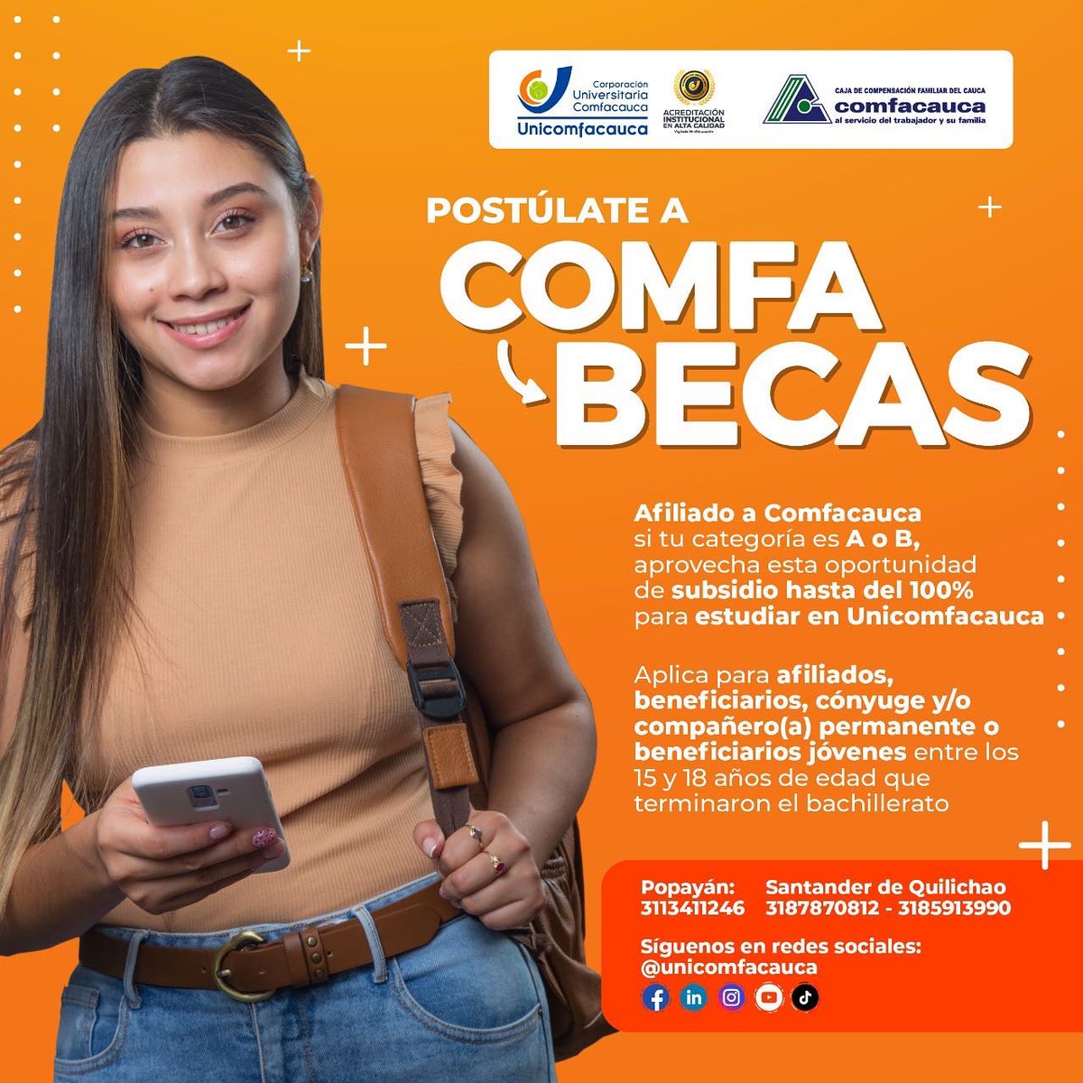 ZonaJovenCol's tweet photo. #Educación | En @UnicomfacaucaSQ tú sueño de ser un profesional se hace realidad, gracias a las #Comfabecas que la Universidad te ofrece hasta este próximo 7 enero, no esperes más y postúlate para que vivas la experiencia #Unicomfacauca https://t.co/EeZlHimdCA