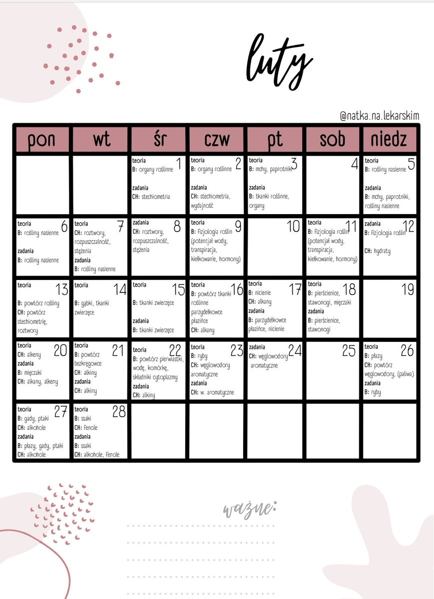 horanzbaby's tweet photo. ✨️planer maturalny z biologii i chemii✨️

🔛 styczeń-maj
Nie wiesz jak rozplanować materiał, aby wyrobić się ze wszystkim? 🤔 Chcesz opanować teorię, zadania maturalne i mieć też czas na powtórki? 🍀🧪
Ten PLANER jest dla Ciebie 🎆
format: pdf
‼️ cena : 9zł ‼️#maturabiologia https://t.co/eB2hNd7vRM
