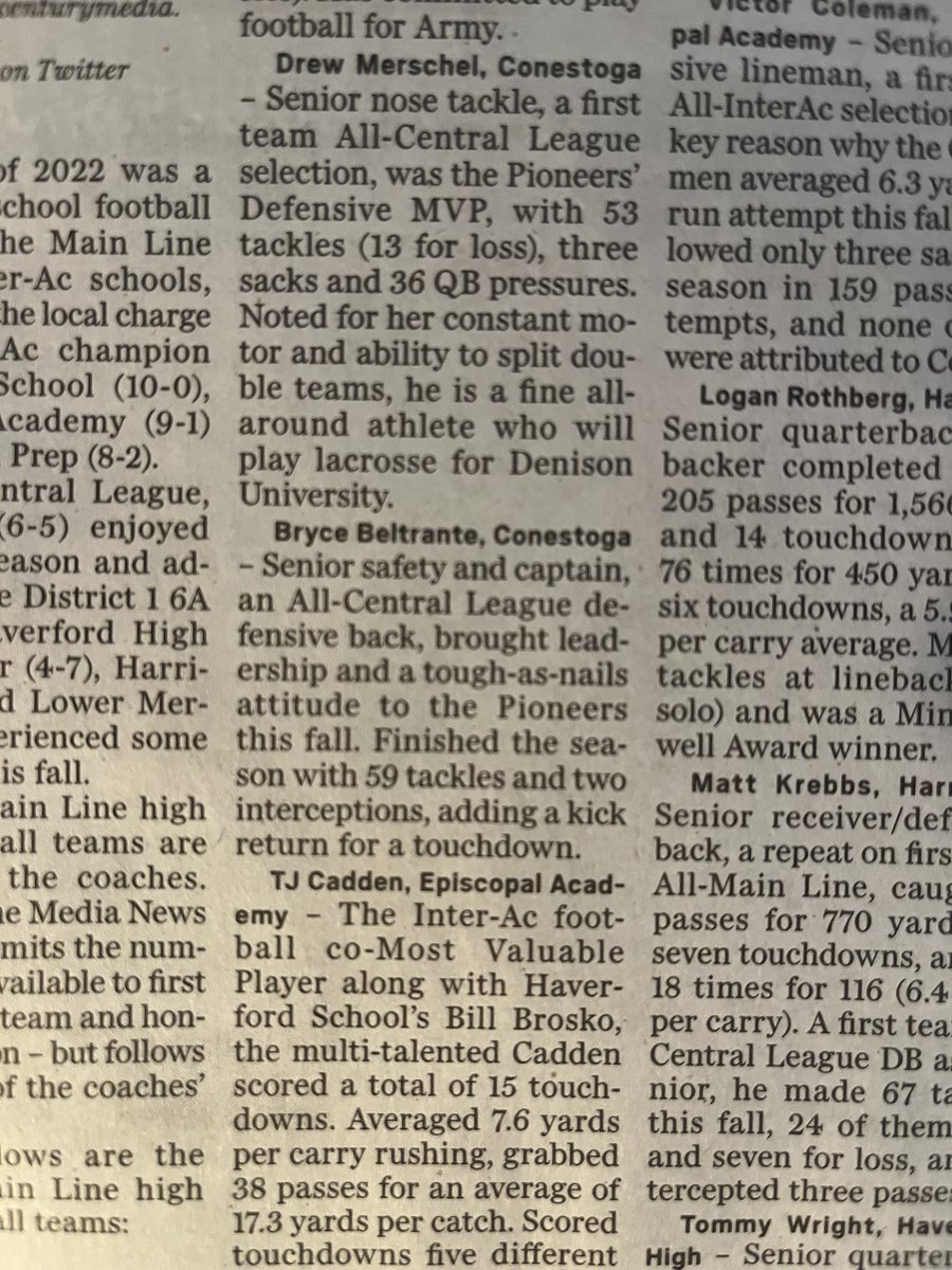 bryce_beltrante's tweet photo. Honored to make first team all mainline and second team all area https://t.co/rO1kgMeAcR @DCRedDevilFB @CoachFordyce_DC @CoachCGlennon https://t.co/sc5BOAYFJ3