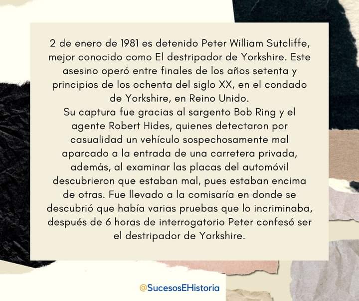 ESucesos's tweet photo. Un día como hoy, el destripador de Yorkshire 

#SabiasQue #Yorkshire #2deEnero #History #Historia #Sucesos #UnDiaComoHoy #SiguemeYTeSigo https://t.co/BNQUL2xE0Z