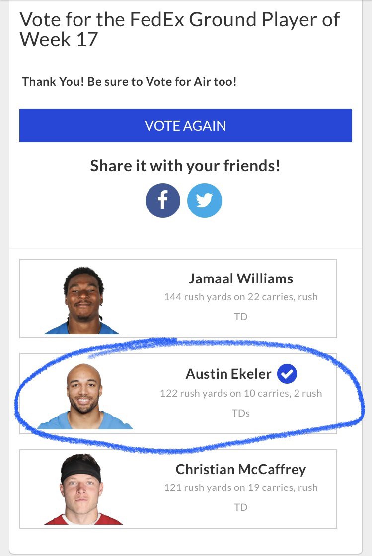 Time to Vote⚡️⚡️ #BoltUp #Chargers @AustinEkeler 

I just voted for the @FedEx #AirandGround @NFL Players of the Week on nfl.com/fedex! riddle.com/embed/share/tw…