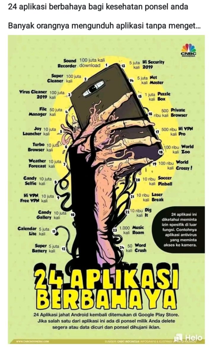 andierilpeldi's tweet image. 24 Aplikasi berbahaya bagi ponsel anda.
#electricity #Aplication #Handphone #DANGER #Aplikasi