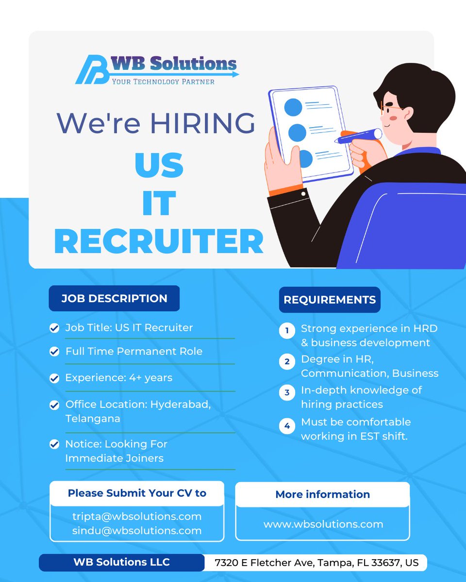 We are #Hiring 🔔
𝐂𝐨𝐦𝐞 & 𝐉𝐨𝐢𝐧 𝐎𝐮𝐫 𝐀𝐦𝐚𝐳𝐢𝐧𝐠 𝐓𝐞𝐚𝐦!
#usitrecruitment #usitrecruiters #usitstaffing #usitrecruiting #usitjobs #urgentrequirement #UrgentHiring #immediatehiring #jobhunters #itrecruiters #talentacquisition #jobopportunities #jobopening #hiringnow