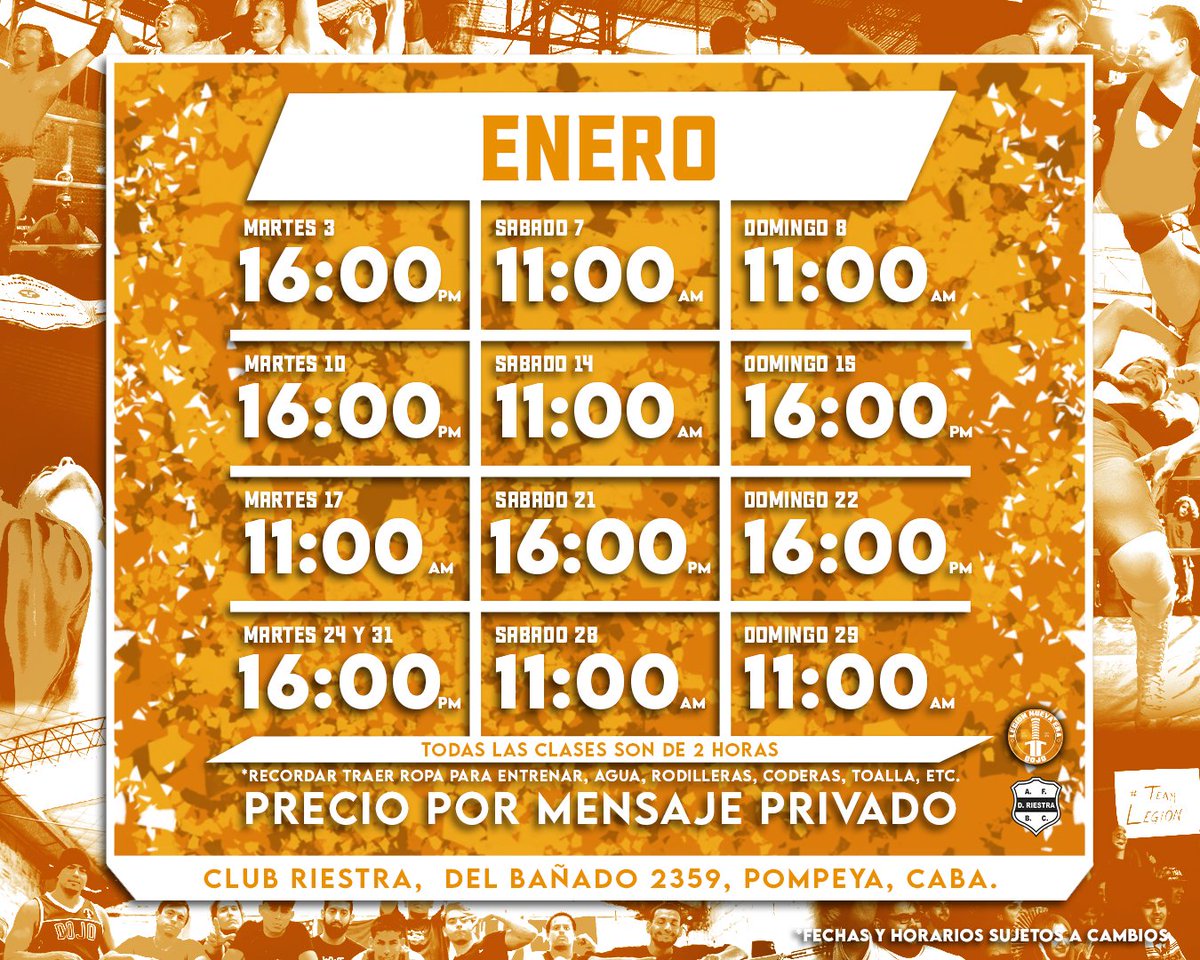 ¡El DOJO arranca con todo este año! 🎉

Arrancamos el año a puro entrenamientos, con los mismos días y horarios que el año pasado. Empezá este año con más wrestling, no esperes más y unite a la escuela.