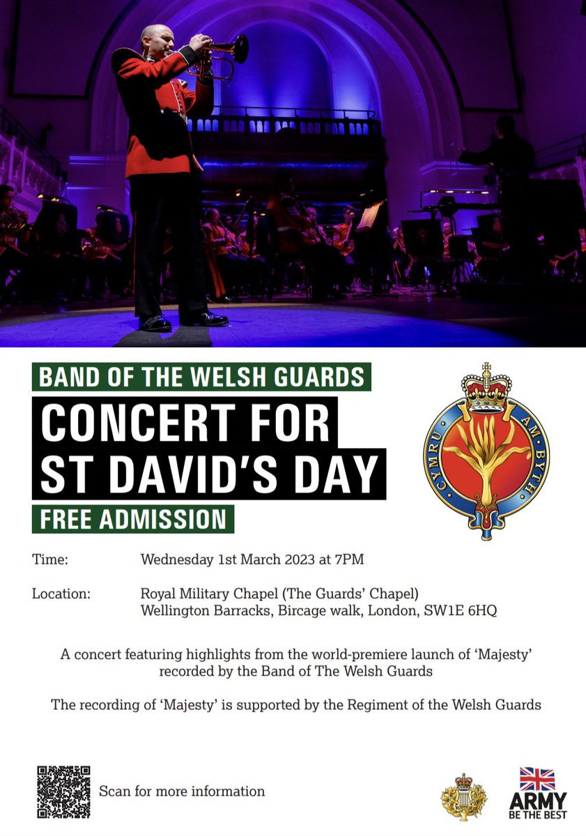 🏴󠁧󠁢󠁷󠁬󠁳󠁿New Year, New Concert Announcement 🏴󠁧󠁢󠁷󠁬󠁳󠁿 In a celebration of St. David a concert featuring highlights from the world-premiere launch of ‘Majesty’ recorded by the Band of The Welsh Guards. tinyurl.com/5n6w9x5r #BritishArmyMusic