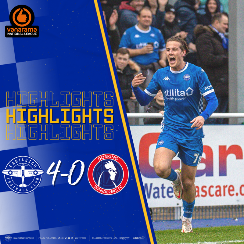 EastleighFC's tweet photo. Full highlights of the #Spitfires' 4-0 win against @DorkingWDRS are available now 🎥👇