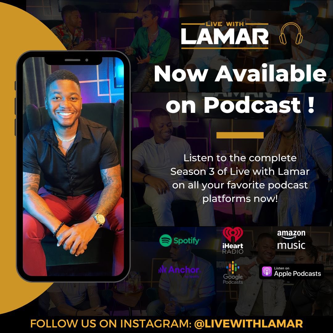 LamarRobinsonTV's tweet photo. Weโre expanding ๐๐พ #LiveWithLamar is now available via Podcast on all your favorite streaming platforms ๐ง โ Go Subscribe/Download, Listen & Rate today and catch up on Season 3 โถ๏ธ
.
.
#LiveWithLamar #ApplePodcast #SpotifyPodcast #AmazonMusic #GooglePodcast #IHeartRadio https://t.co/mnr4e6bZ52