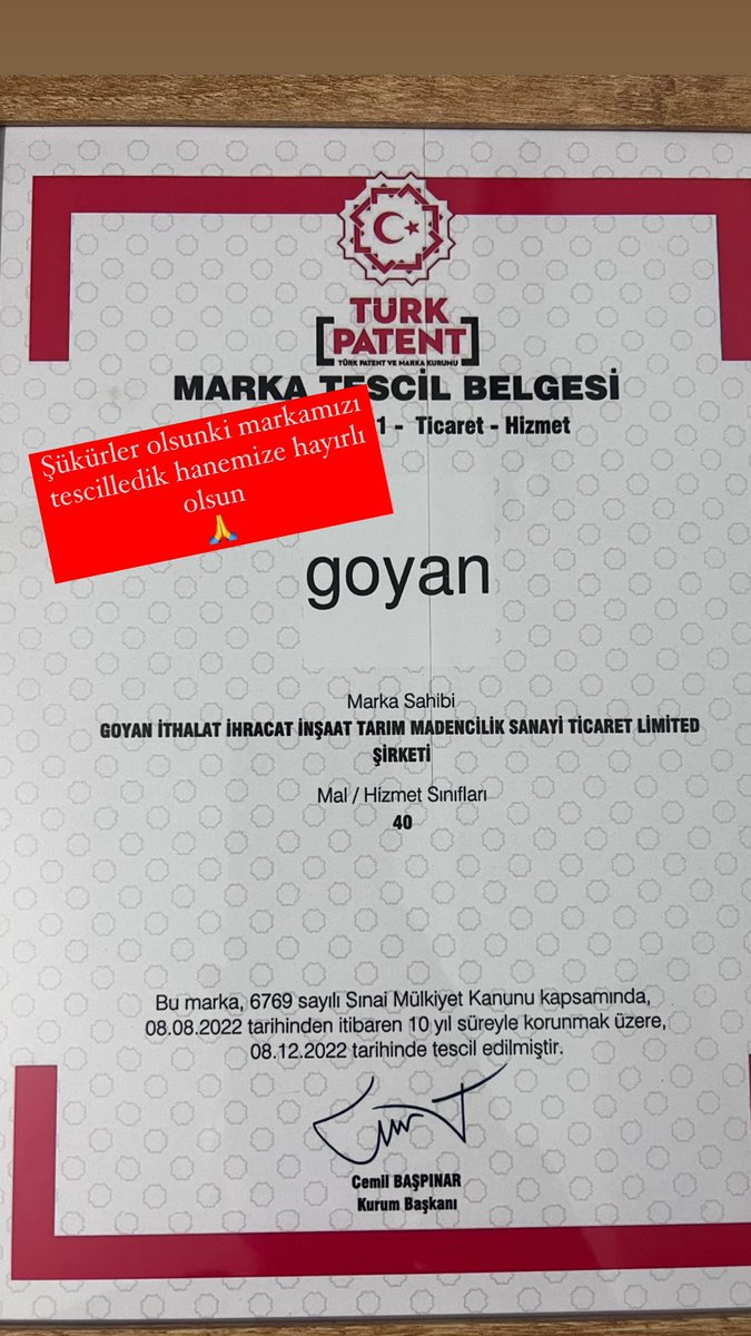 newrozgoyi's tweet photo. Şükürler olsunki markamızı tescilledik hanemize hayırlı olsun #goyan https://t.co/NESbMNNwGx