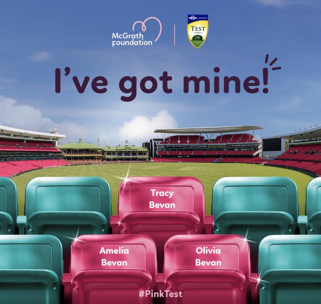 Of course I’ve got my <a href="/McGrathFdn/">Mcgrathfdn</a> virtual pink seat!! If you can, please purchase yours at PinkTest.com.au &amp; help us reach our goal of selling 150,000 virtual pink seats. Thank you 💕