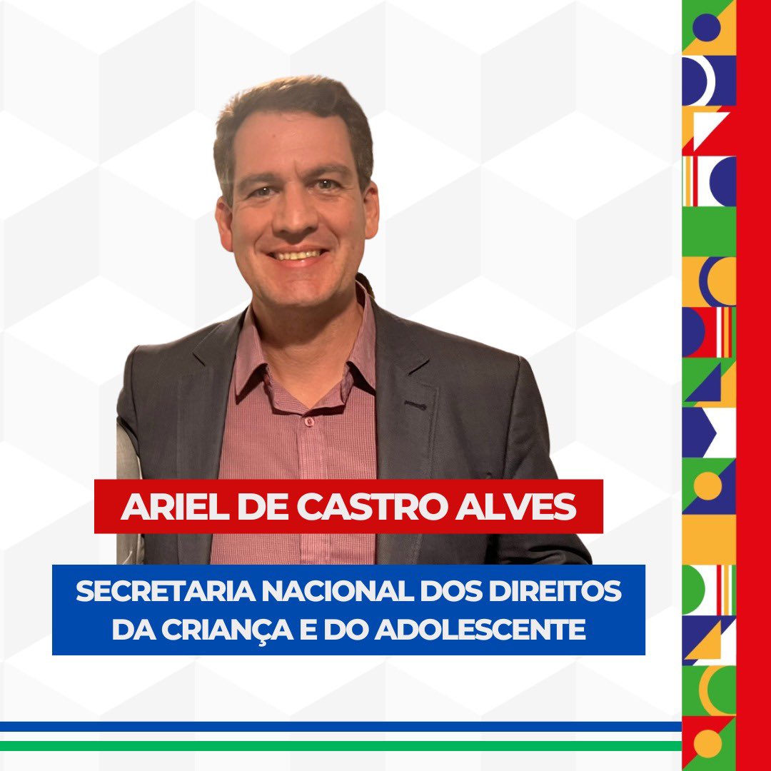 Para a Secretaria Nacional dos Direitos da Criança e do Adolescente atuará o advogado Ariel de Castro Alves, que possui pós-graduação em Gestão de Políticas Públicas de Direitos Humanos e Segurança Pública pela PUC-SP