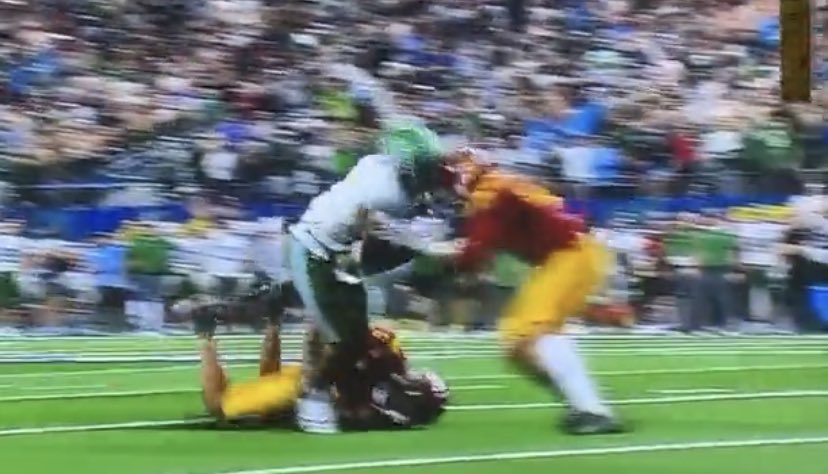 UMFanJosh's tweet photo. The fact that we are trying to make the game of football “safer” and then call all three of these hits legal just doesn’t make any sense to me https://t.co/laamtQU5v9
