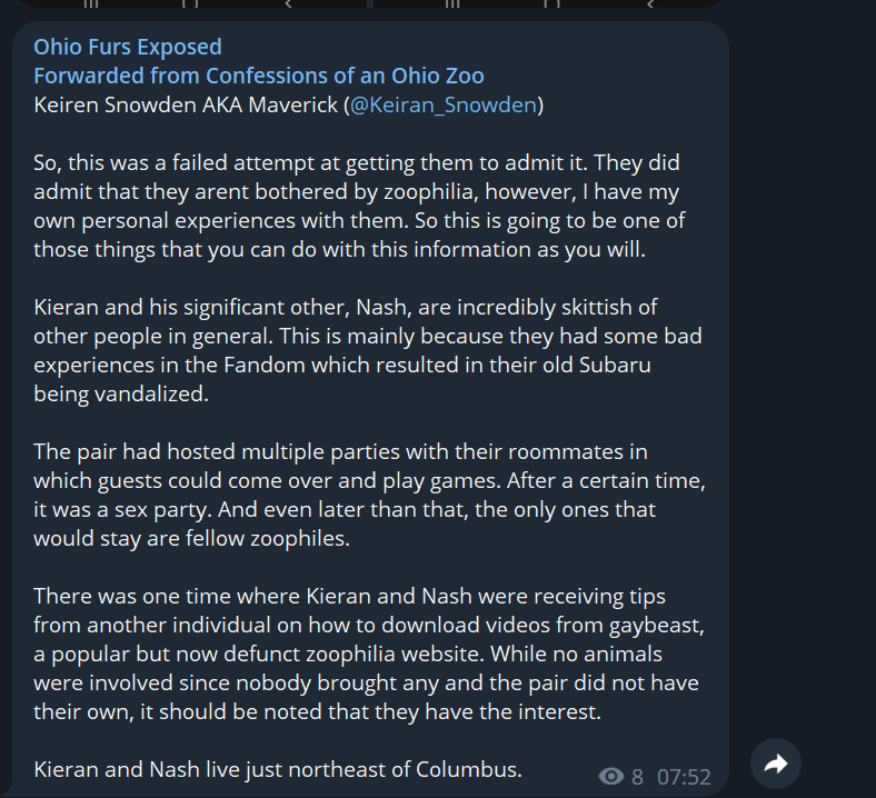 OhioFursExposed's tweet photo. Additional Ohio furs in the Columbus area, Keiran_Snowden and Nash are known in the zoo community. Attempts were made to bait them to send photos, they're known on zoo sites like (former) gaybeast. #Ohio_Furs #OhioFur #AnthrOhio https://t.co/isCfW0upjC