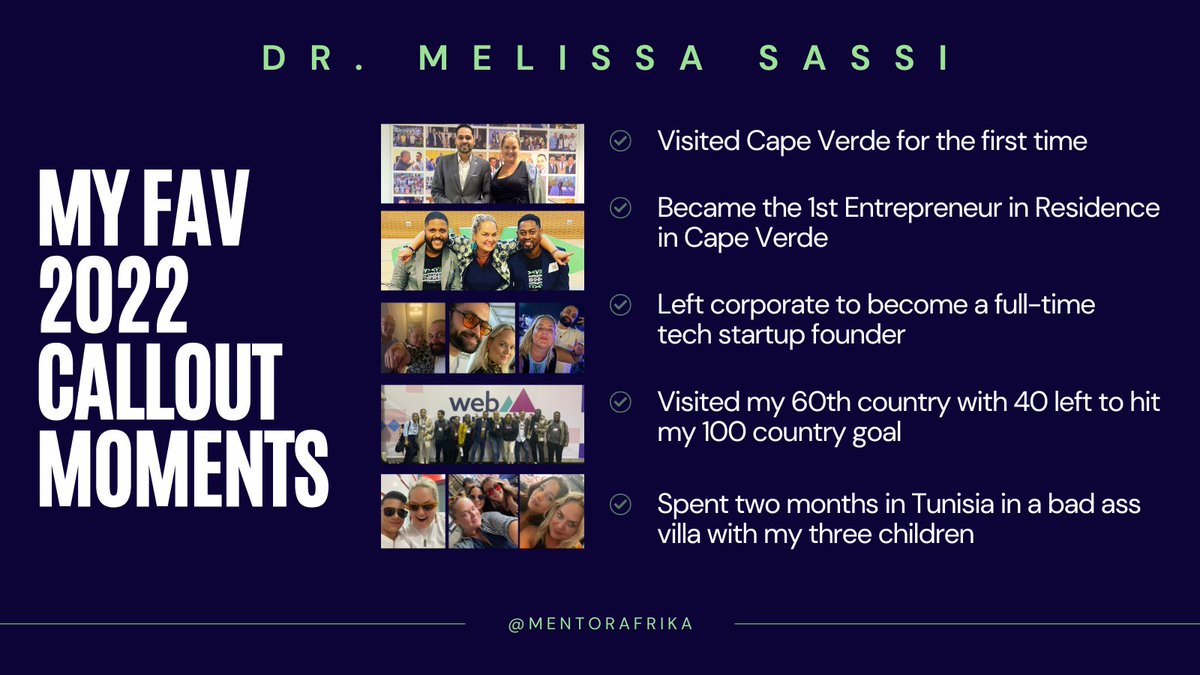 2022: mostly great, some MEH 
2023: launch my #socialimpact fund, raise $500K for @skillshustle, Avenida de Sassi in Cape Verde, National Day of Digital Creativity in CV w/@canva, rock w/@totalmominc, @Metacourtt & @RaicesCyberOrg, 68th country & launch a hackathon book w/@pleia2