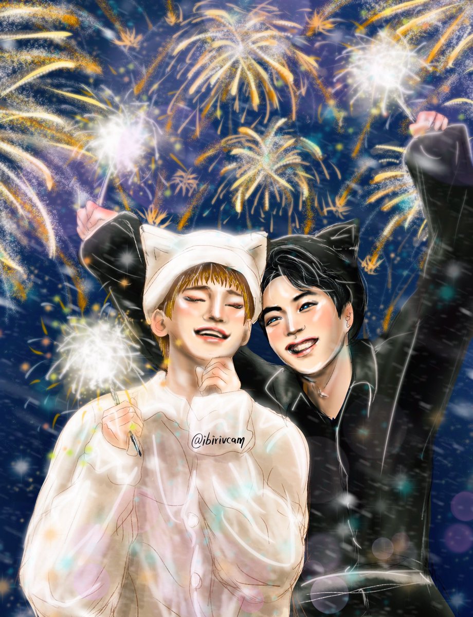 Nunca es tarde para celebrar con amor. Feliz Año Nuevo 🎉🎆. 
 #drawinyourstyle #chenfanart  #pinturadigital #fantasyart #xiuminfanart #xiuchenfanart #newyear #fireworks